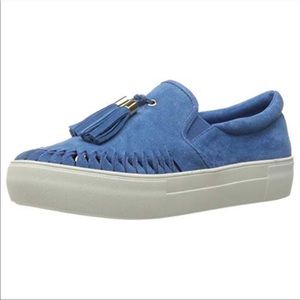 Jslides Blue Suede Tassel Slip-On Sneaker